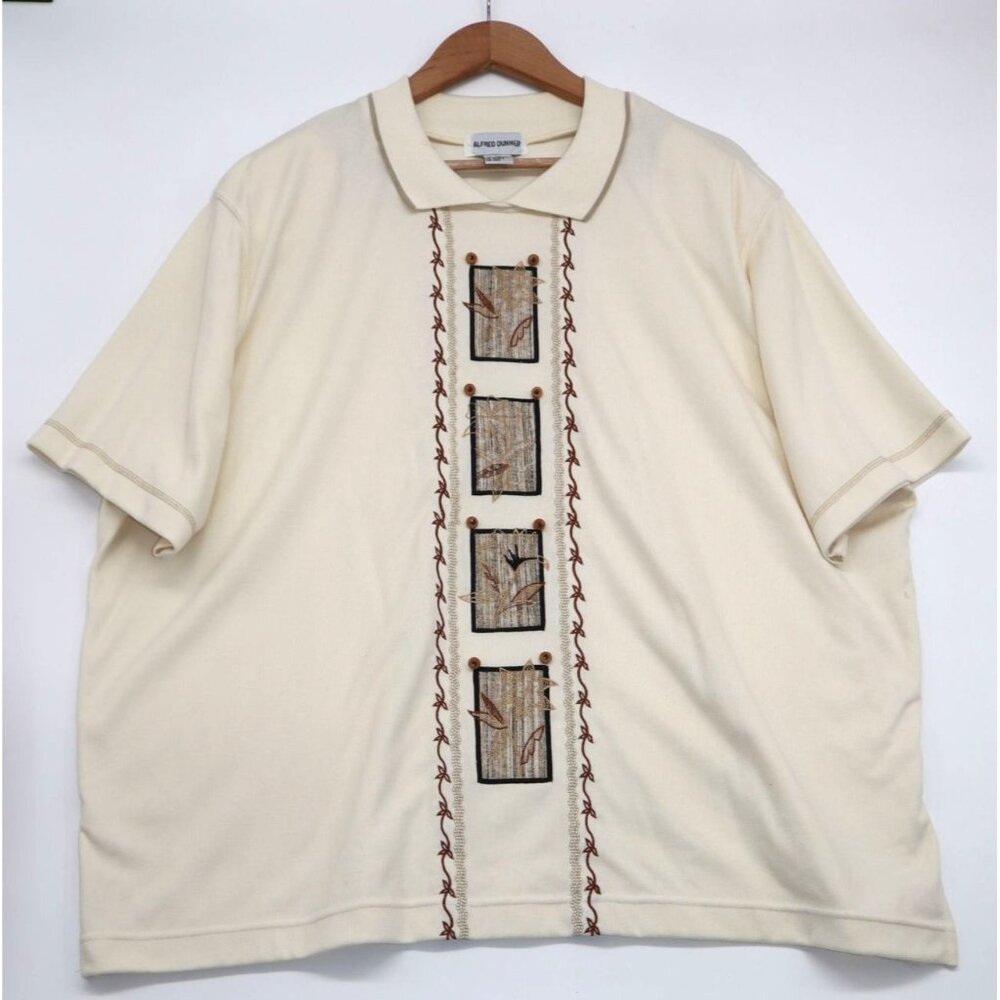 Y2K Vintage Alfred Dunner Womens 3X Embroidered Beige Polo Shirt Grandmacore
